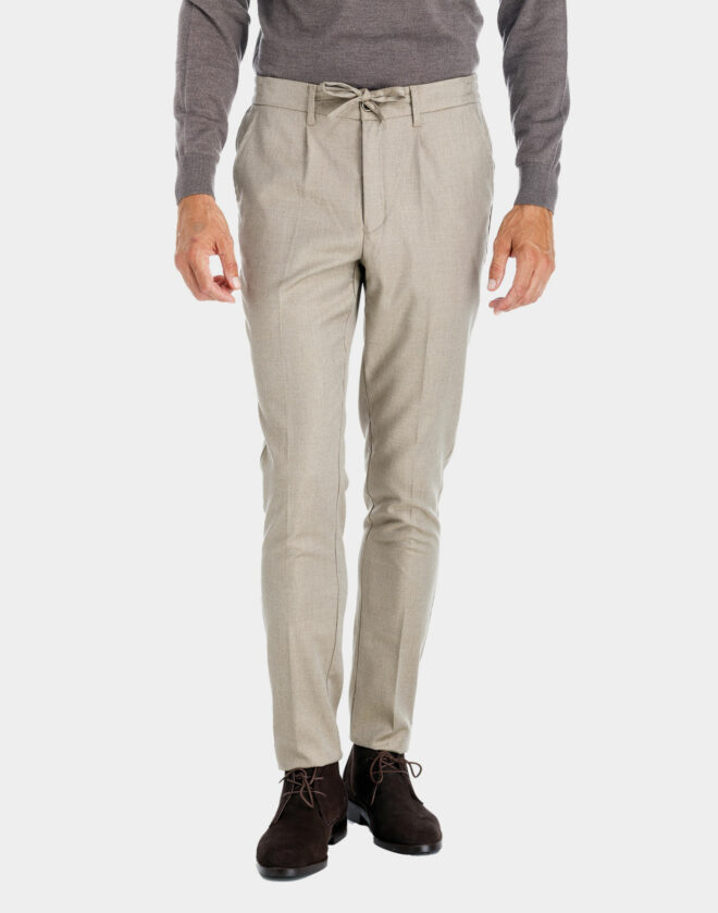 Pantalone con Coulisse in Jersey di cotone con disegno effetto barrè beige melange