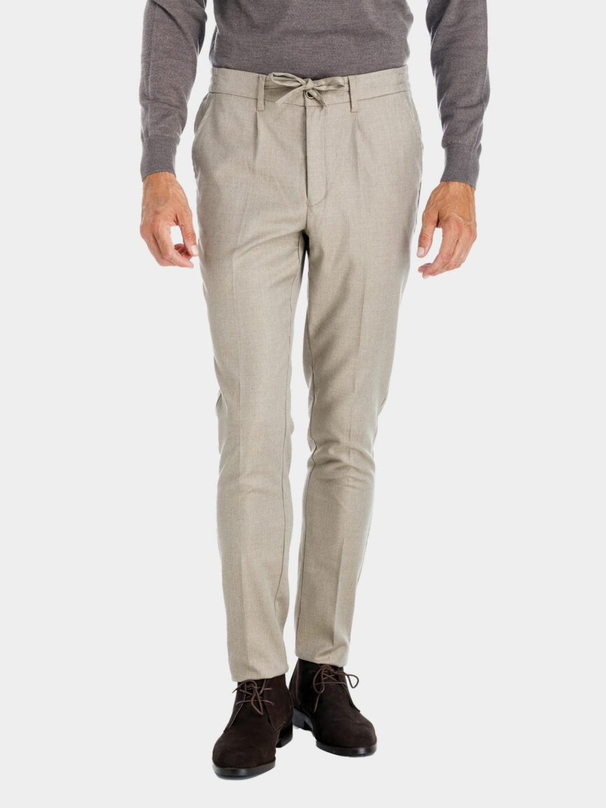 Pantalone con Coulisse in Jersey di cotone con disegno effetto barrè beige melange