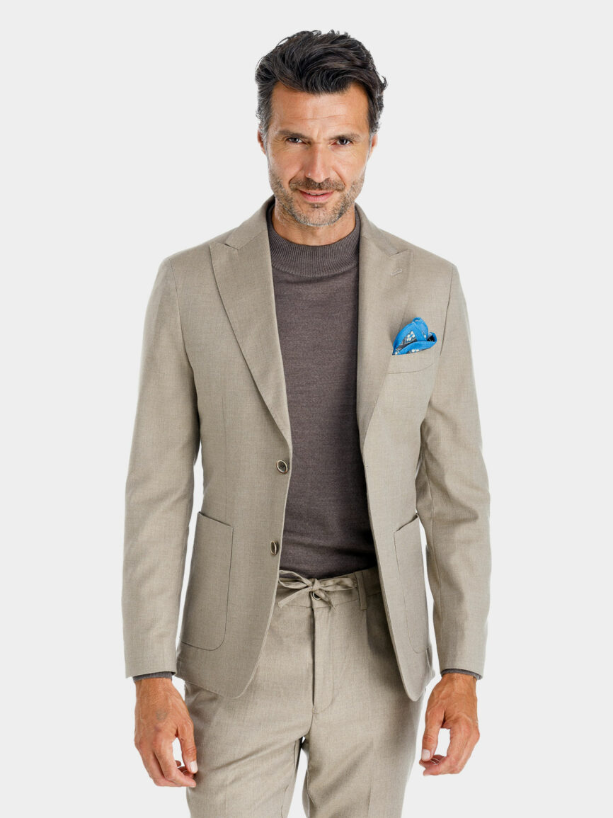 Giacca Milano monopetto in jersey di cotone con disegno effetto barrè beige melange