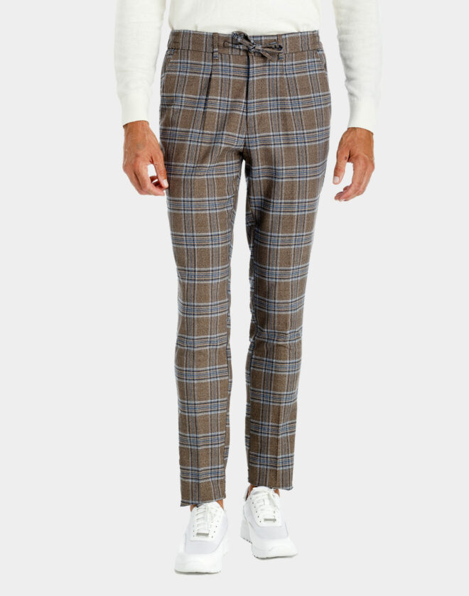 Drawstring cotton jersey trousers with Brown check