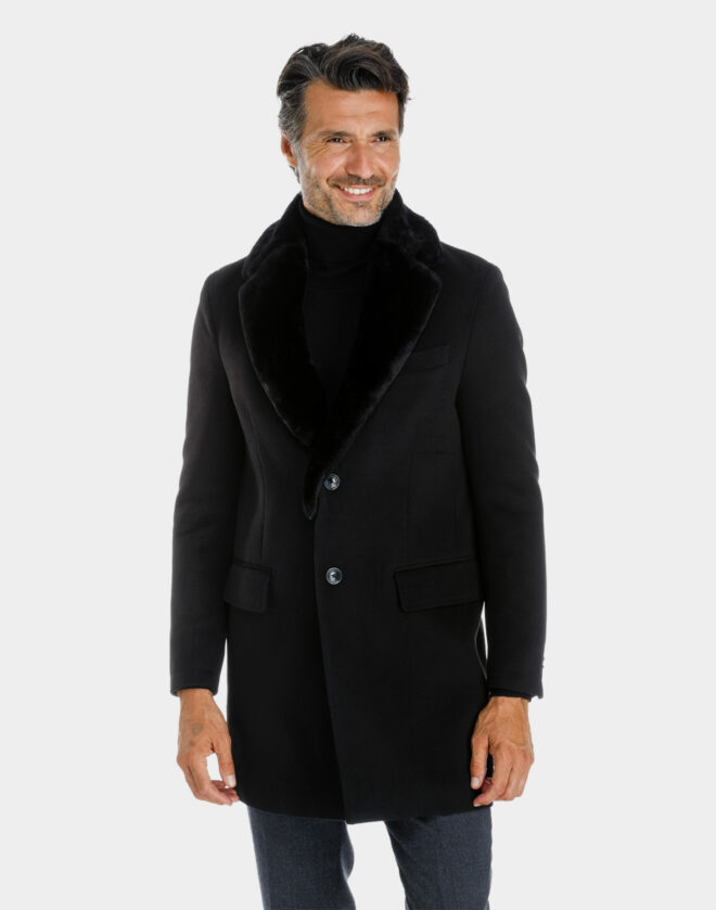 Black wool-blend Verona coat with fur collar