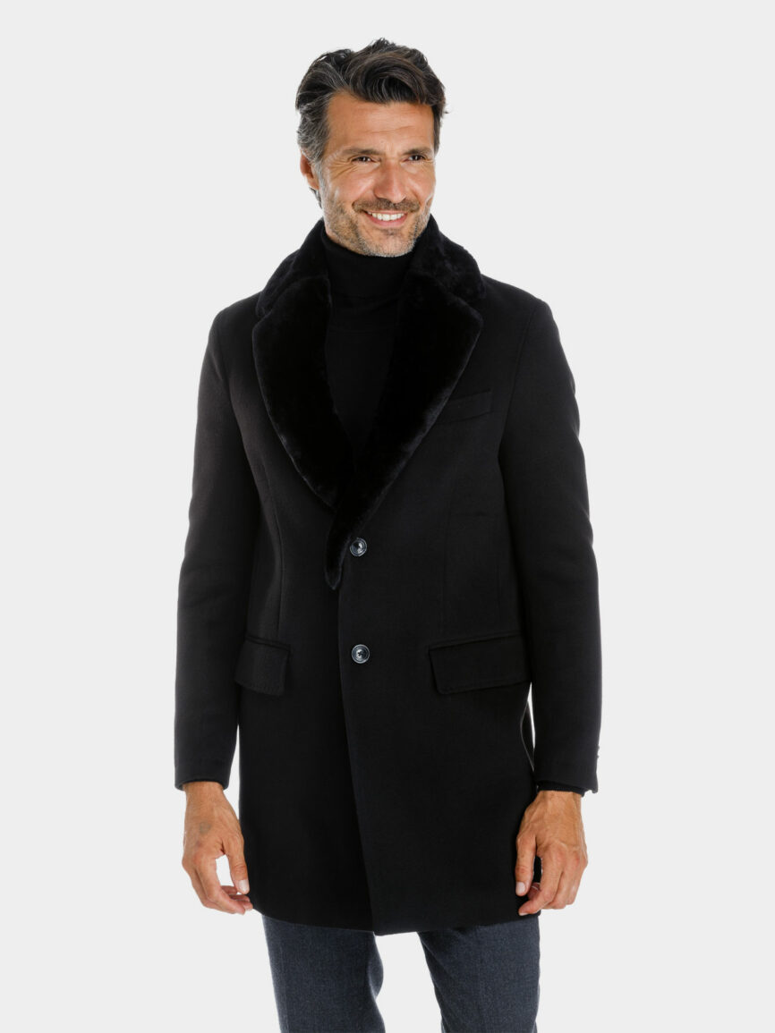 Black wool-blend Verona coat with fur collar