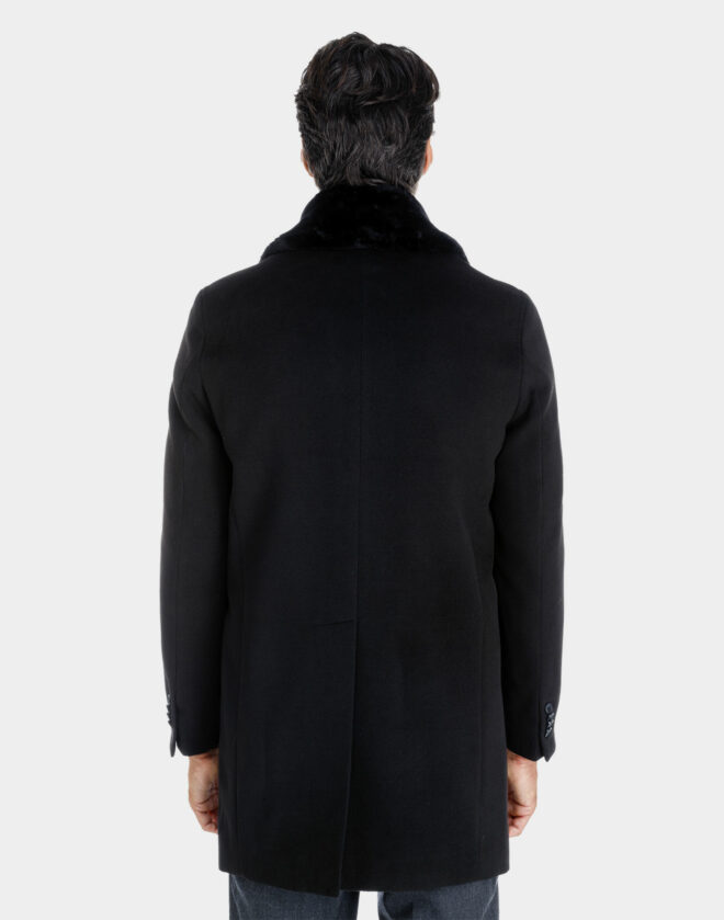 Cappotto Verona nero in misto lana con collo in pelliccia