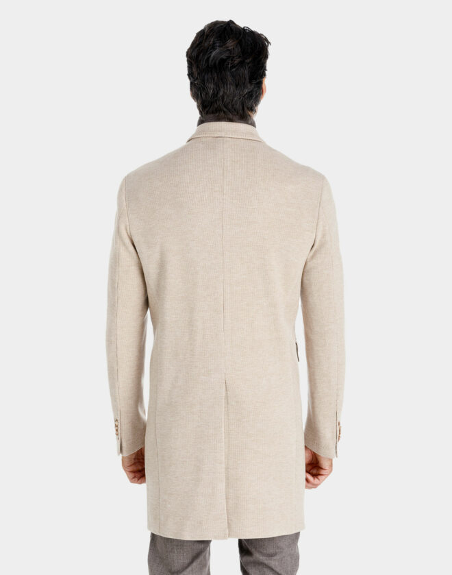 Cappotto Torino doppiopetto in jersey di cotone con micro fantasia ecru