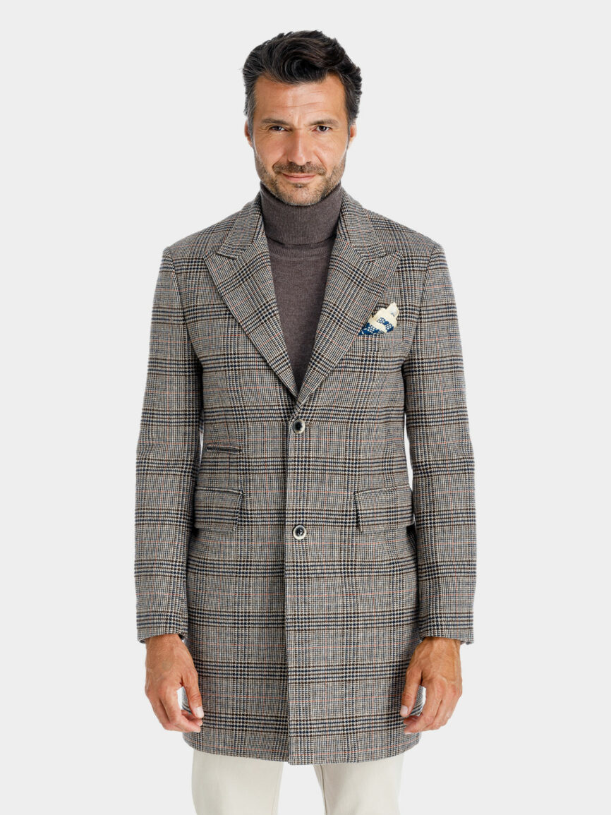 Siena wool-blend coat with brown Prince of Wales pattern
