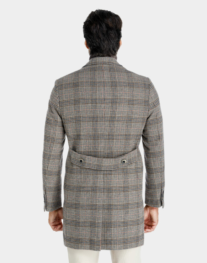 Siena wool-blend coat with brown Prince of Wales pattern