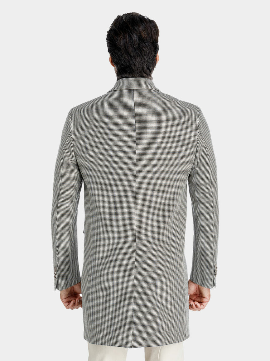 Cappotto Torino doppiopetto in jersey di lana con fantasia pied- de-poule marrone