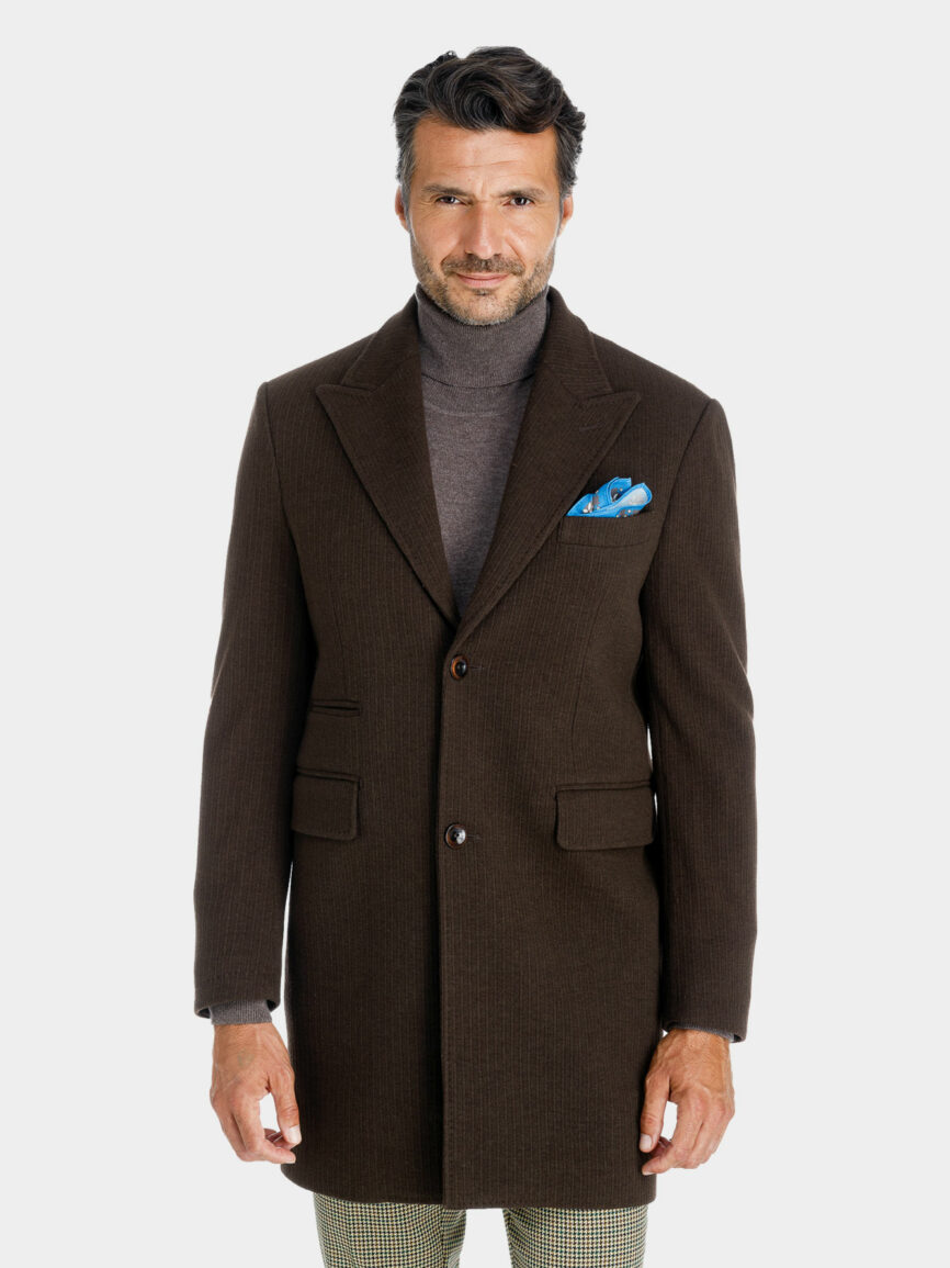 Brown wool jersey Siena coat with striped pattern