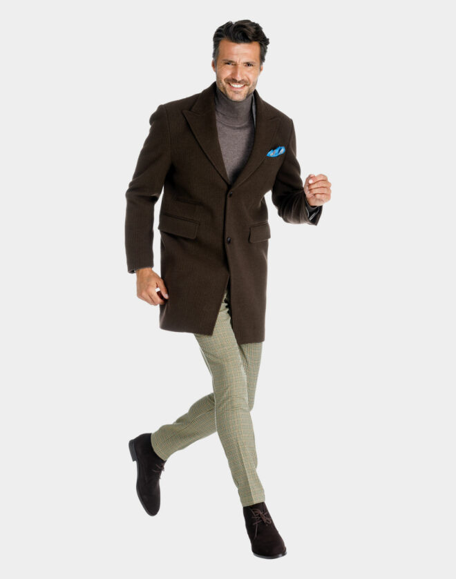 Cappotto Siena in jersey di lana con fantasia a righe marrone