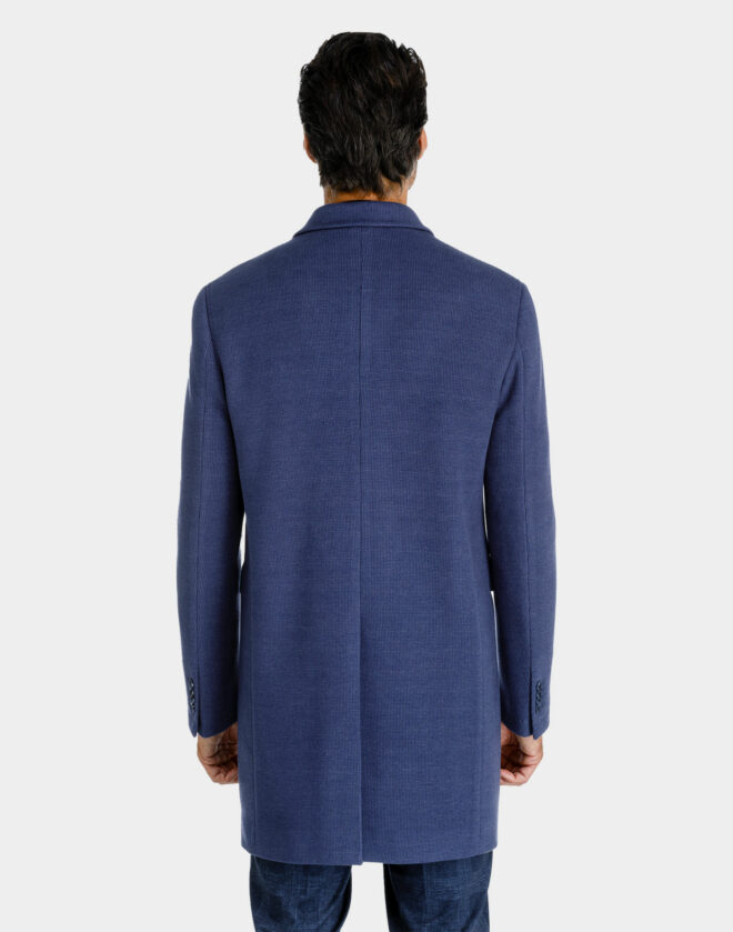 Double-breasted cotton jersey Torino coat with aviation blue micro pattern