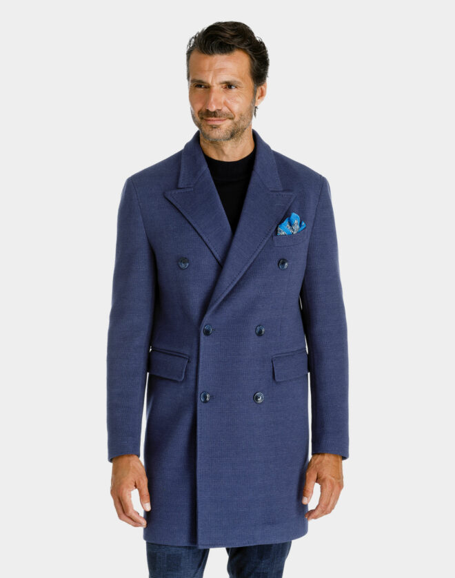 Cappotto Torino doppiopetto in jersey di cotone con micro fantasia blu avio