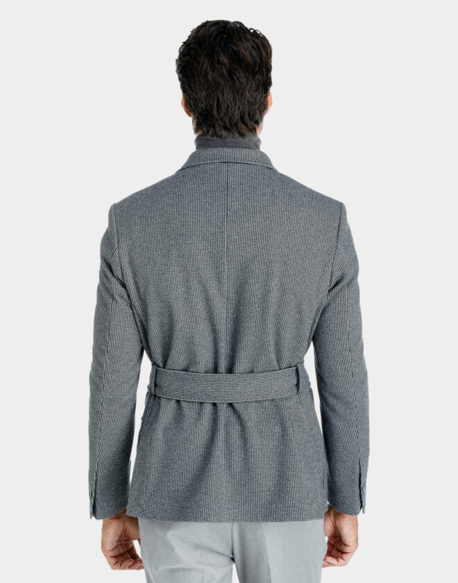 Parma cotton jersey sahariana jacket with gray houndstooth pattern