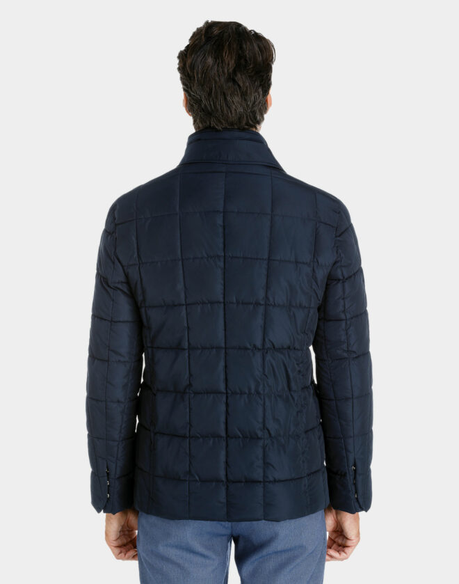 Blue padded field jacket with neck warmer
