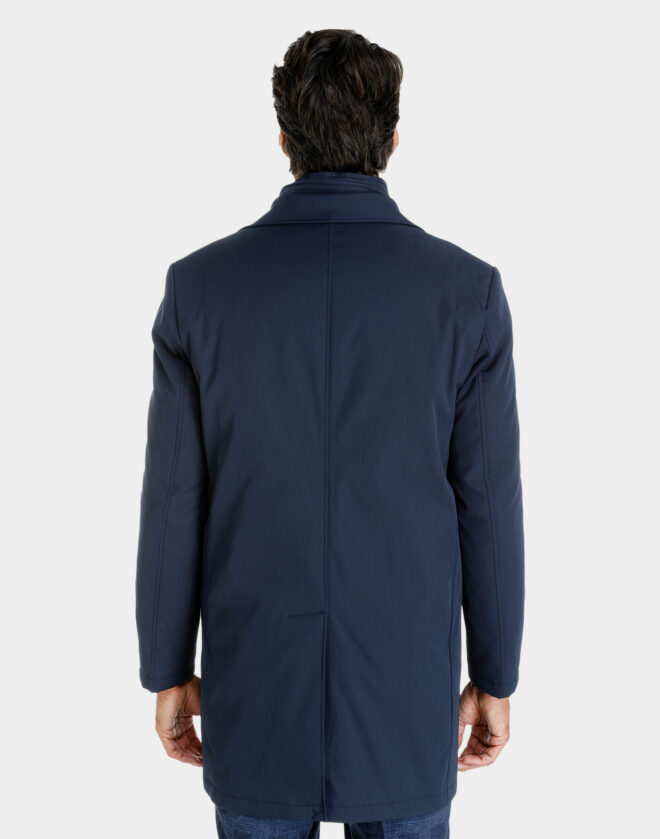 Bleu technical coat in waterproof fabric with neck warmer