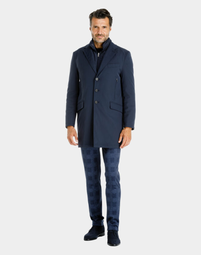 Bleu technical coat in waterproof fabric with neck warmer