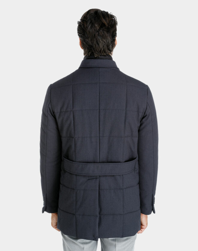 Grey long padded partridge eye waterproof fabric jacket with neck warmer