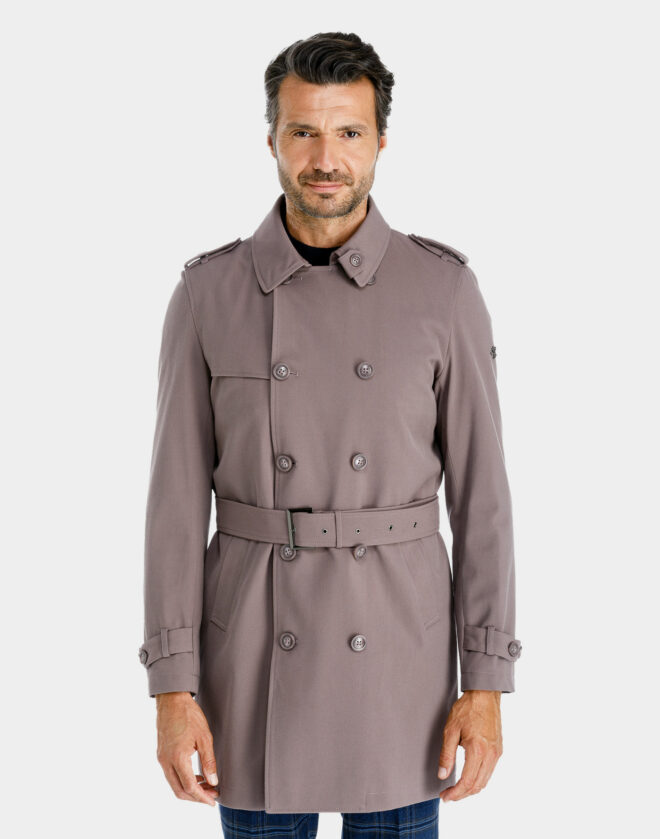 Beige double-breasted diagonal waterproof trench coat