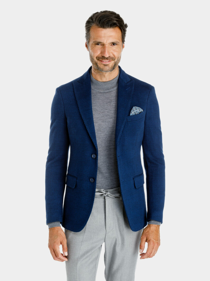 Giacca Milano in jersey di cotone con disegno principe di galles blu