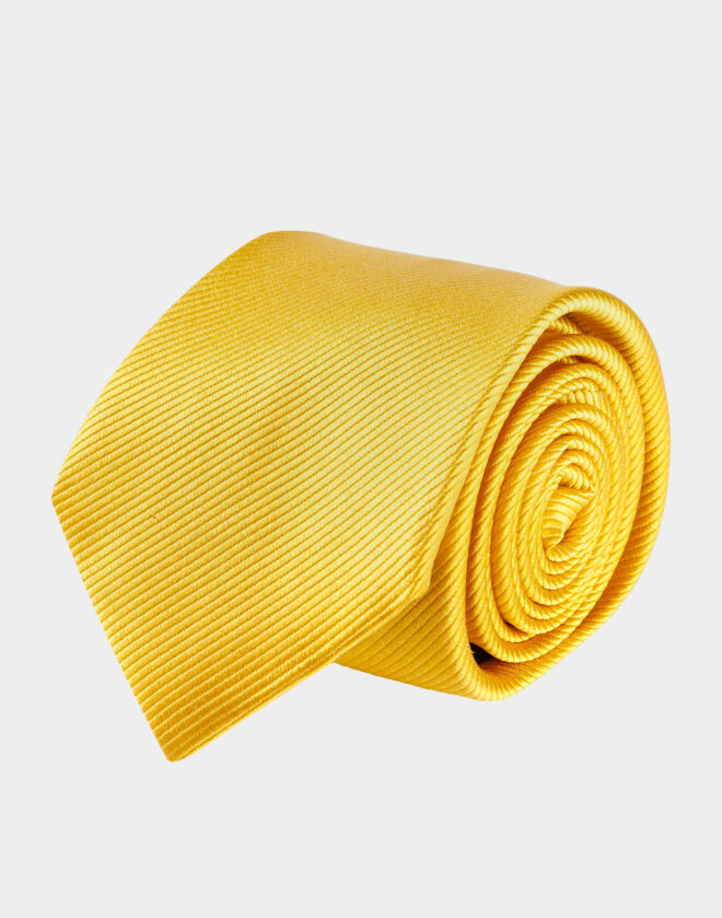Yellow silk striped tie with Mogador pattern