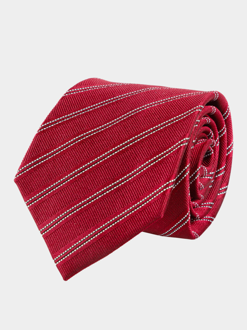 Red silk tie with Regimental pattern