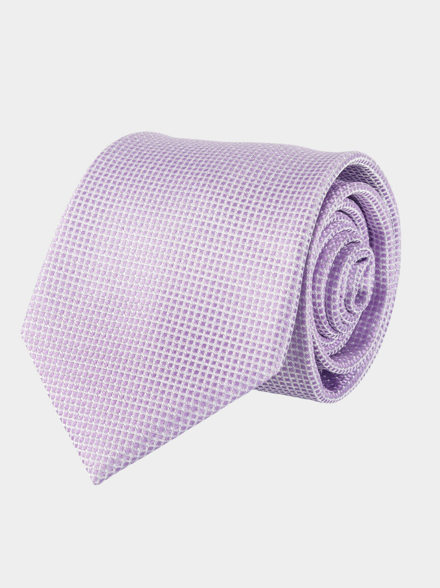 Lilac silk tie with micro patterning