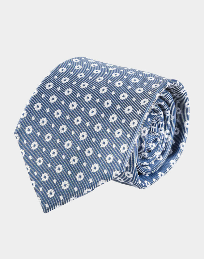 Geometric pattern tie in gray silk