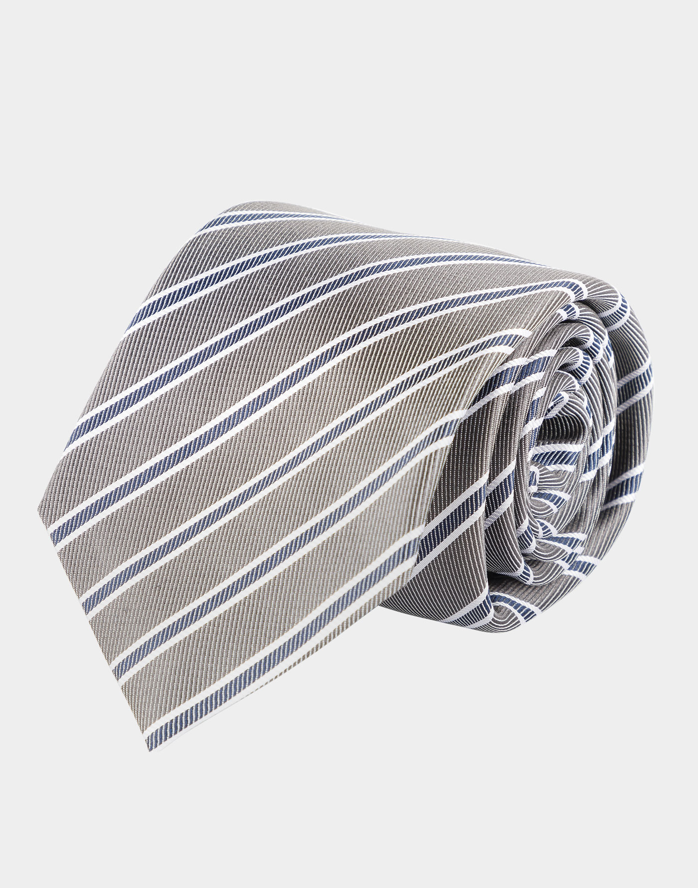 Light Grey Silk Tie With Regimental Pattern - Bottega Del Sarto