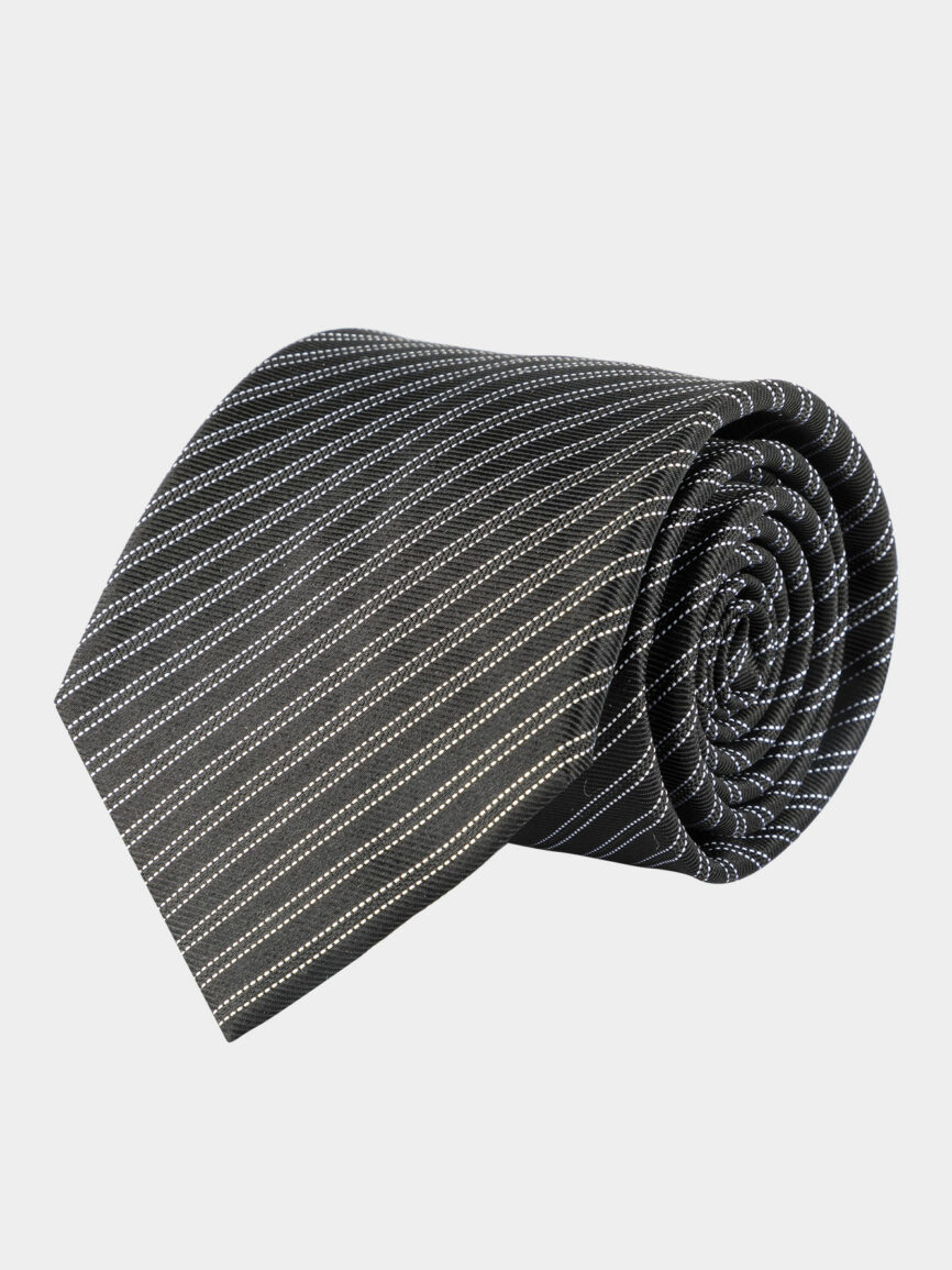 Cravatta in seta grigio scuro con fantasia Regimental stretta