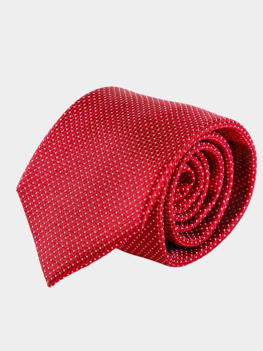 Red silk tie with pin-point pattern