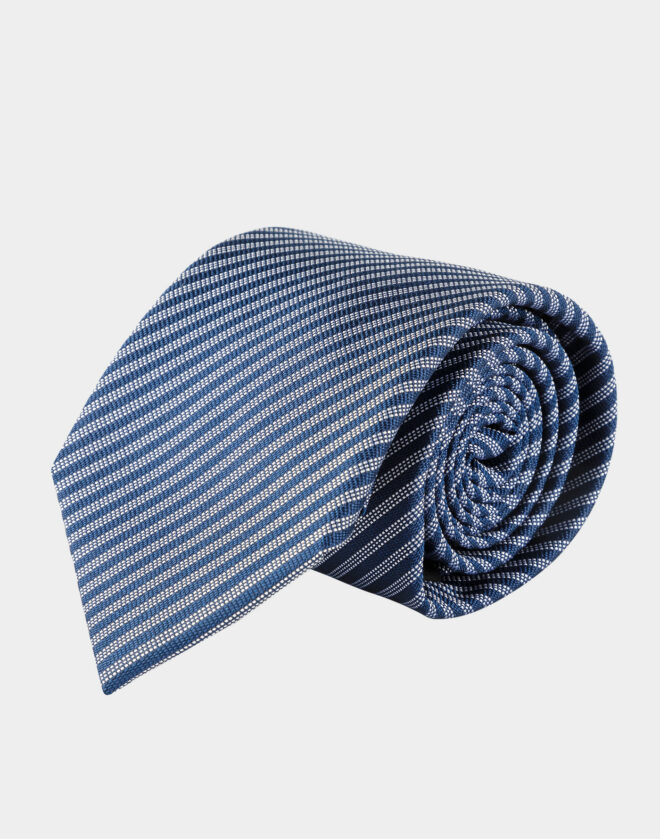 Blue silk tie with narrow Regimental pattern