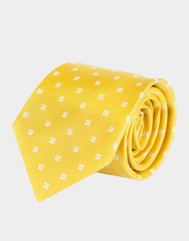 Cravatta in seta gialla con motivo fantasia