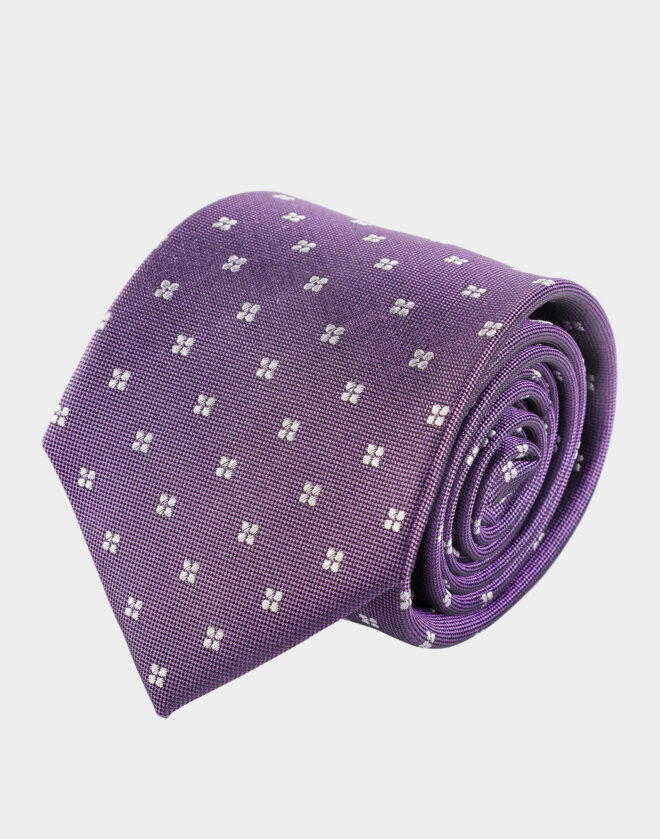 Cravatta in seta viola con motivo fantasia