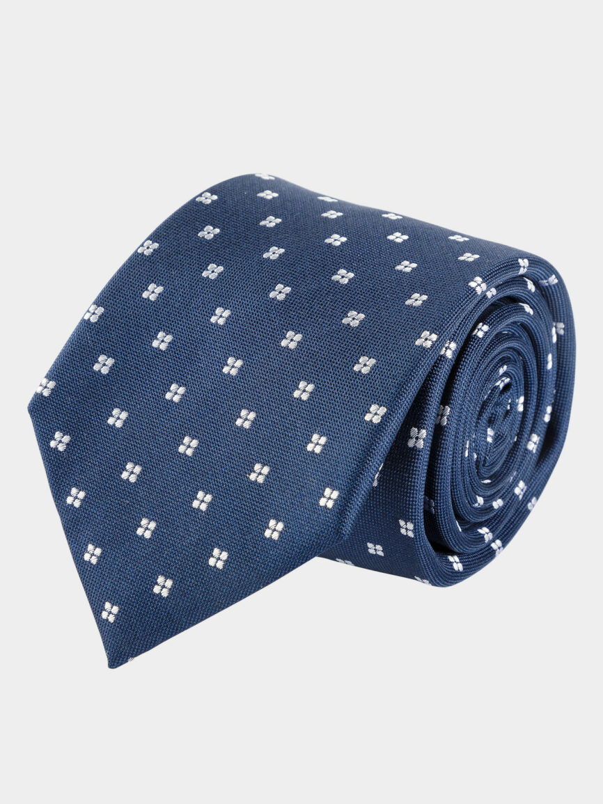 Cravatta in seta blu con motivo fantasia