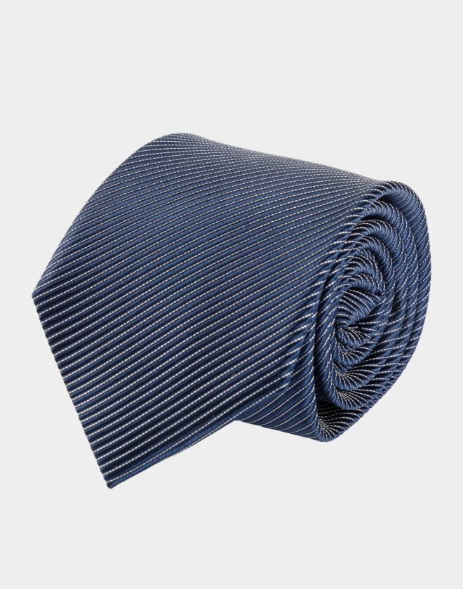 Cravatta in seta blu navy con fantasia Regimental stretta