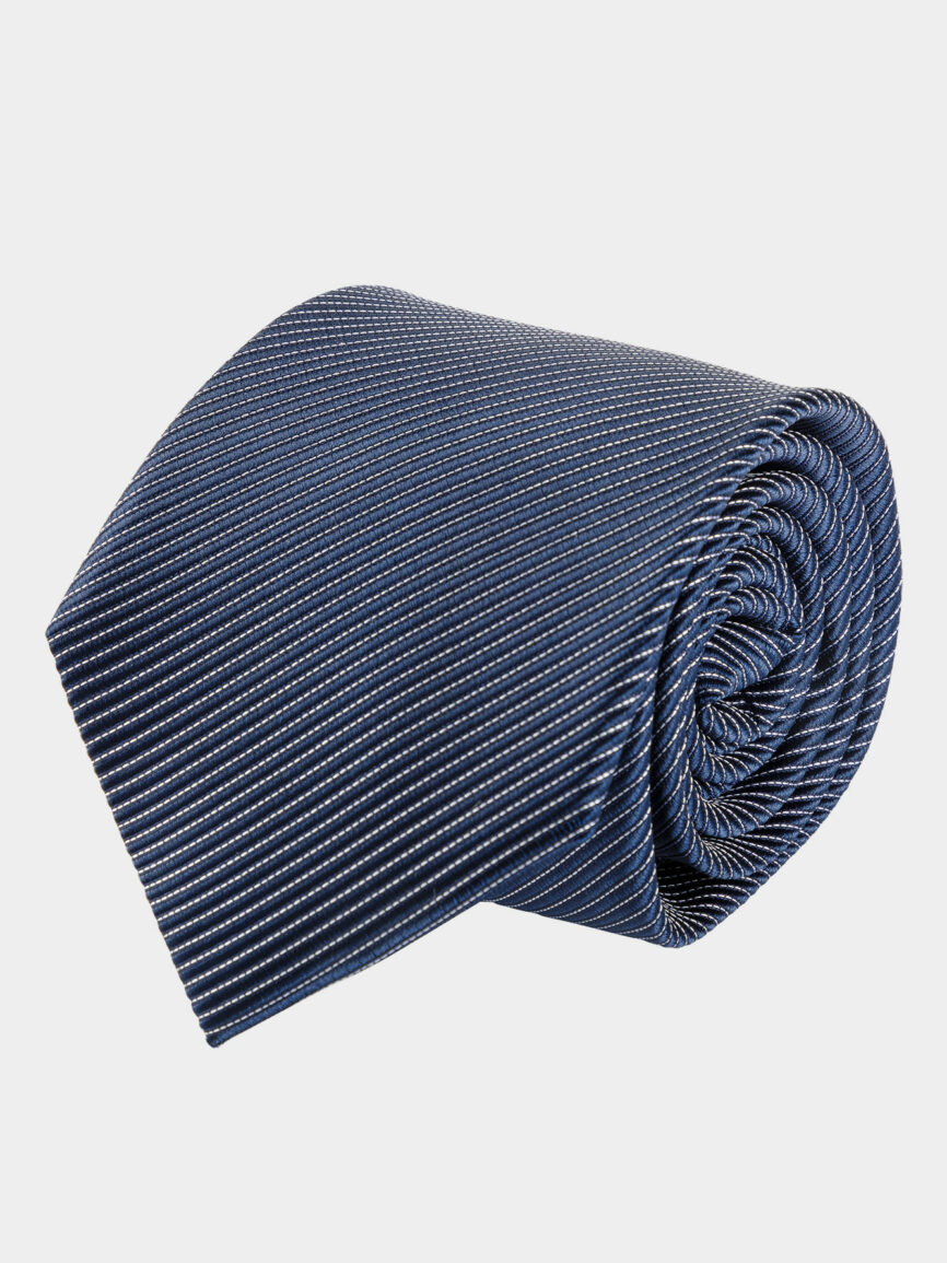 Navy blue silk tie with narrow Regimental pattern