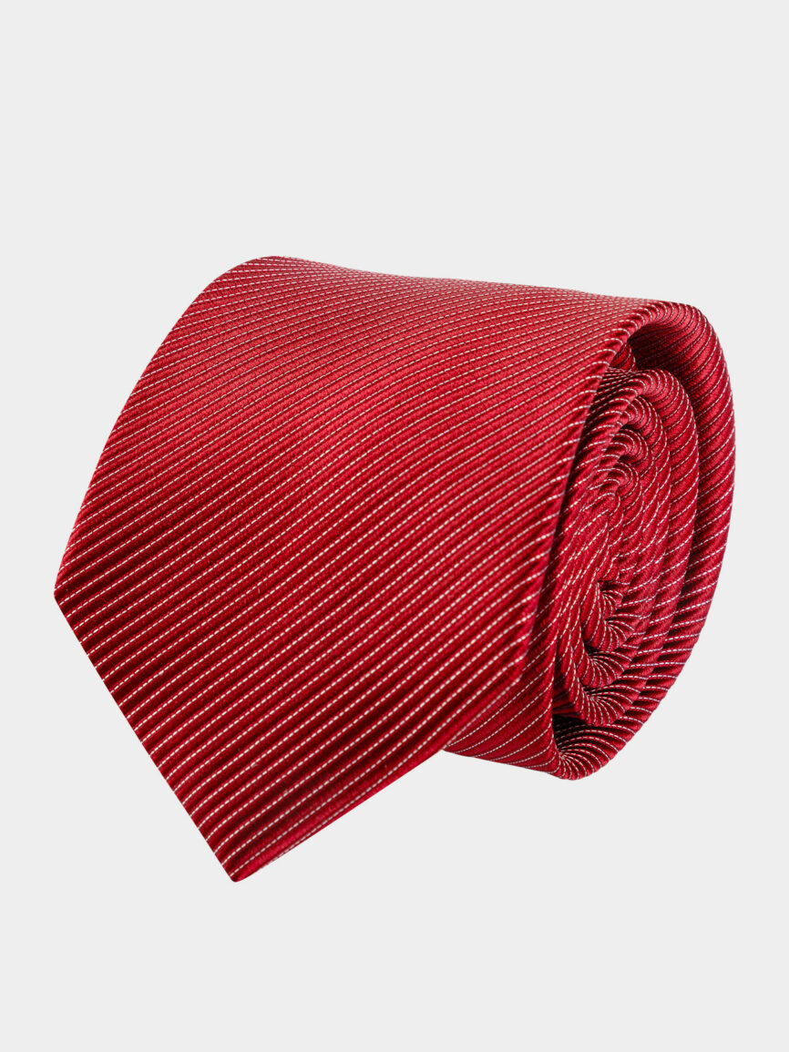 Dark red silk tie with narrow Regimental pattern