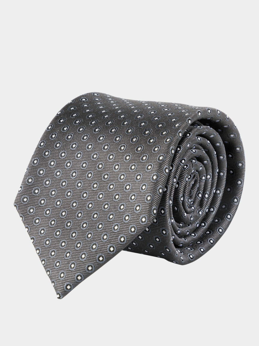 Dark gray silk tie with circle patterned pattern