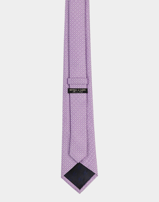 Cravatta in seta lilla con motivo fantasia a cerchi