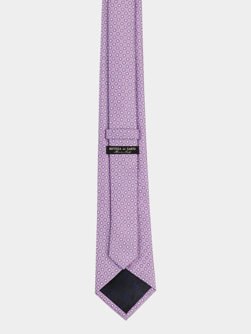 Cravatta in seta lilla con motivo fantasia a cerchi