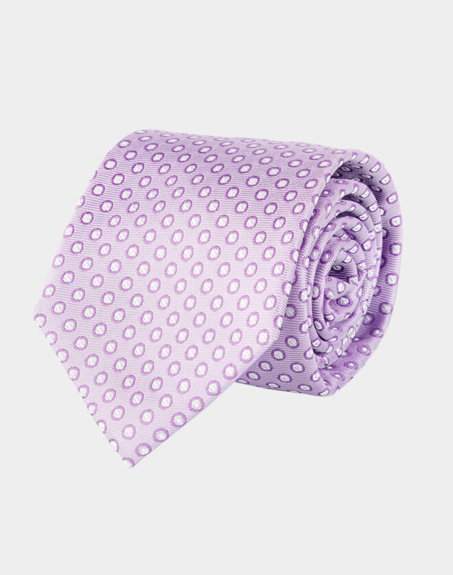 Lilac silk tie with circle design