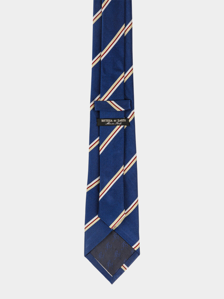 Cravatta in seta blu con fantasia Regimental blu aperto
