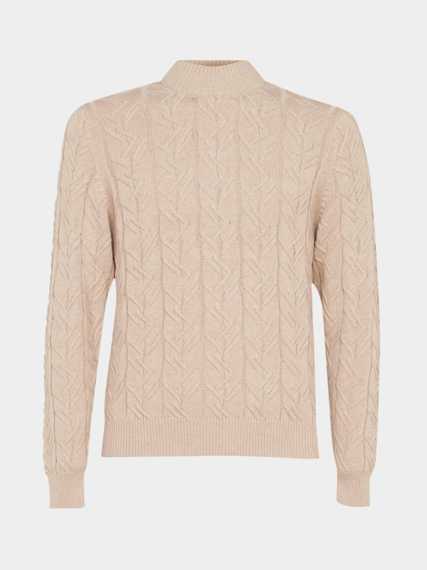 Cotton and Cashmere Half-Turtleneck sweater with braid pattern