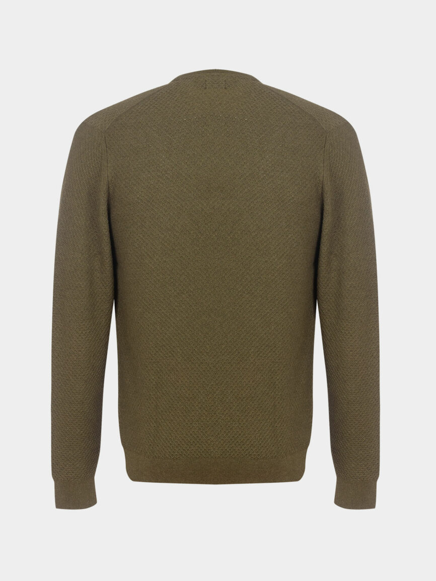 Cotton and Cashmere Crew-neck pullover with honey-comb pattern