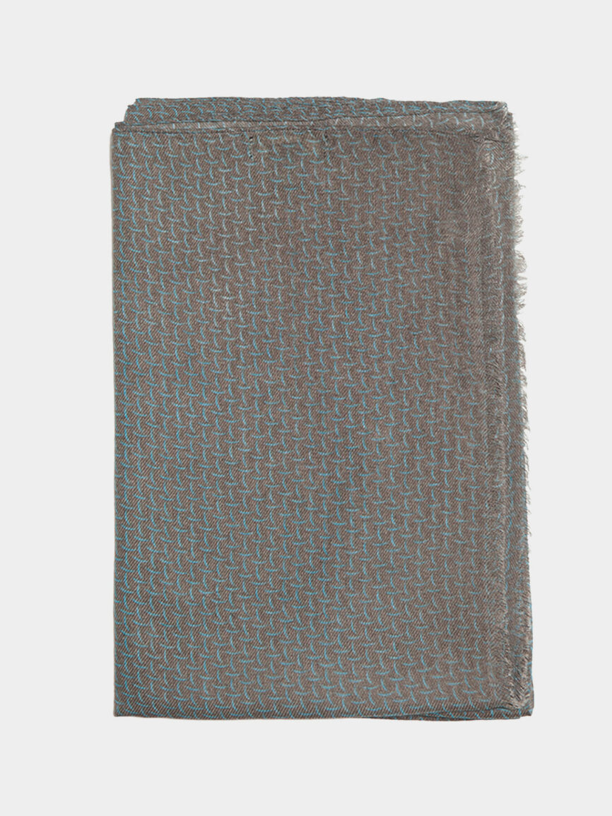 Grey Patterned Print Wool Scarf