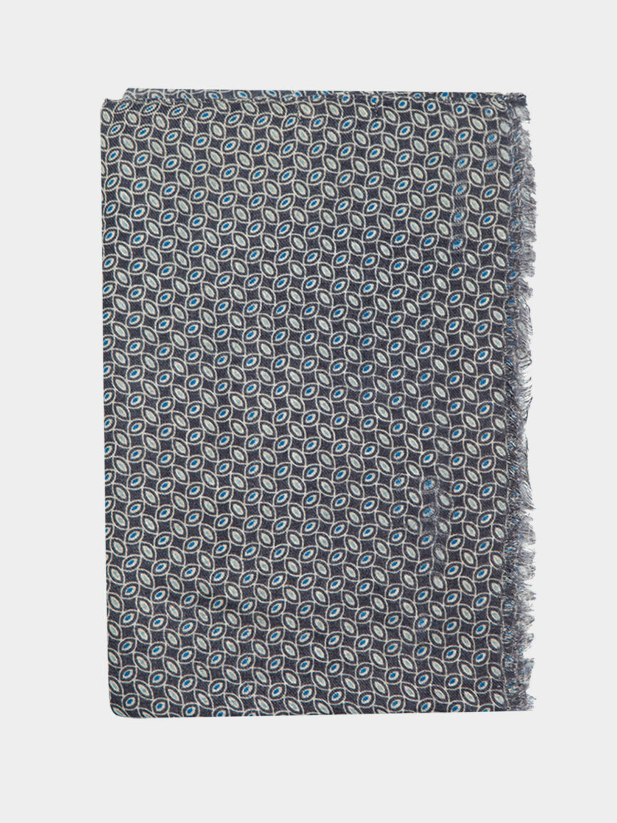 Grey Geometric Print Wool Scarf