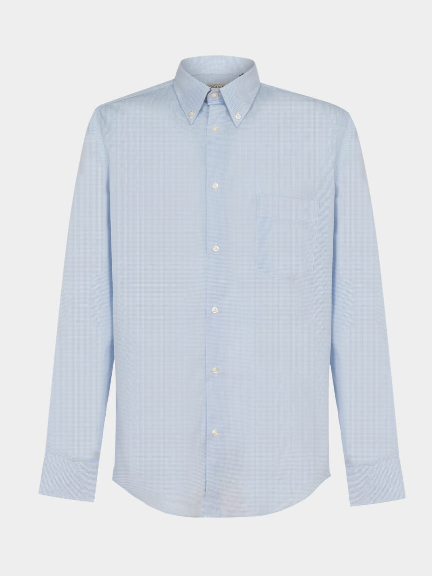 Light blue checked cotton twill regular fit shirt