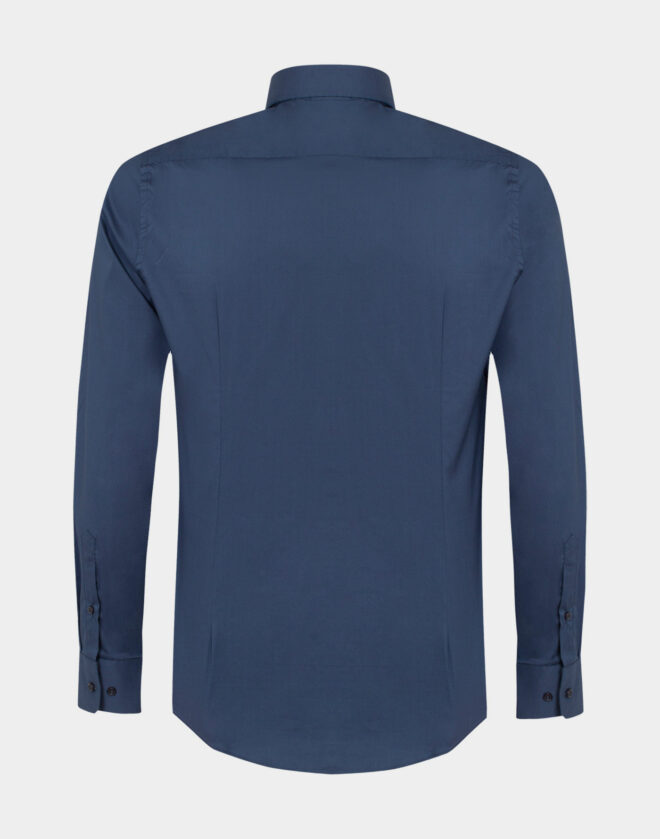 Camicia blu avio In Popeline di cotone Elasticizzato Slim Fit