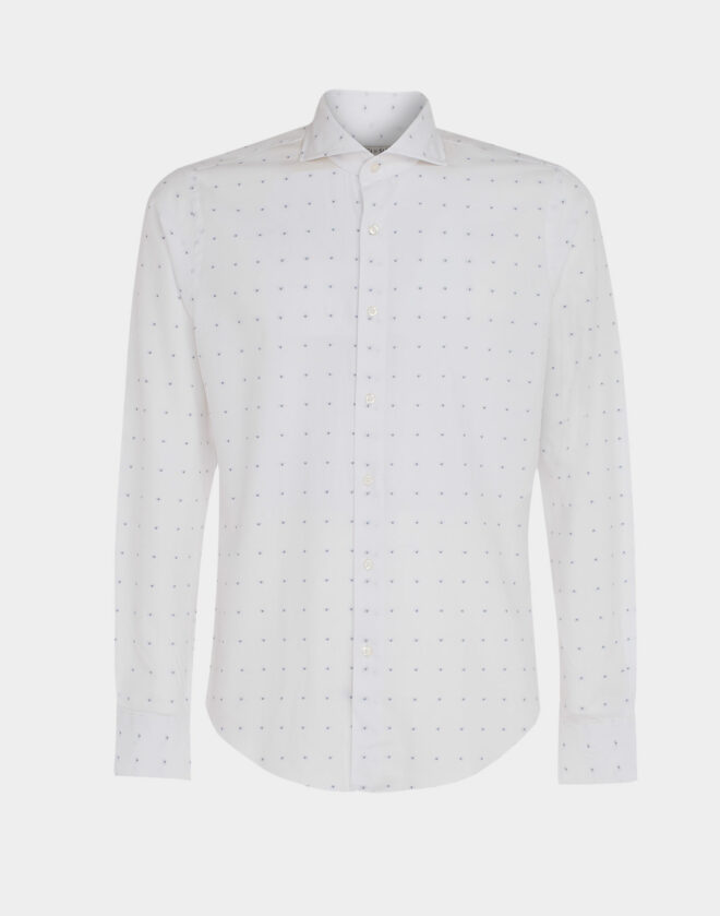 Camicia bianca Slim Fit in Twill di cotone con disegno jackard