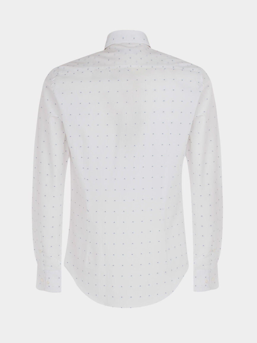 White Slim Fit Cotton Twill Shirt with Jackard Design