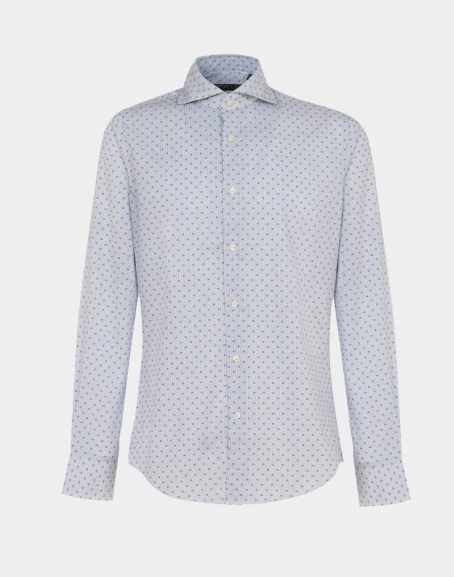 White Super Slim Fit Cotton Twill Shirt with Jackard Design
